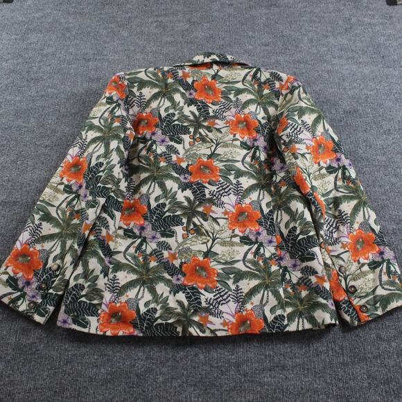 Las Surenas Blazer Women Large Tropical Floral Print Linen Blend Jacket Colorful - Picture 5 of 10